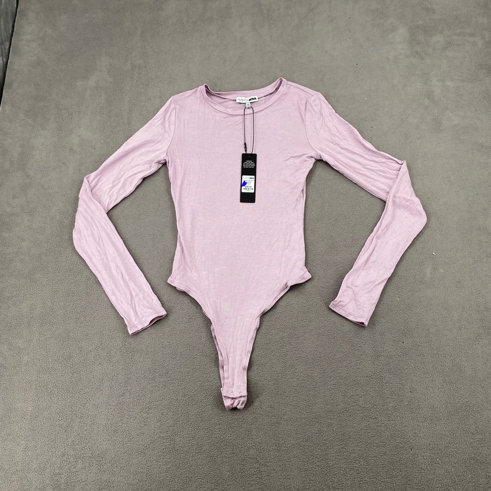 Fashion Nova Krystal Crew Neck Long Sleeve Bodysuit Lilac Purple XS NWT